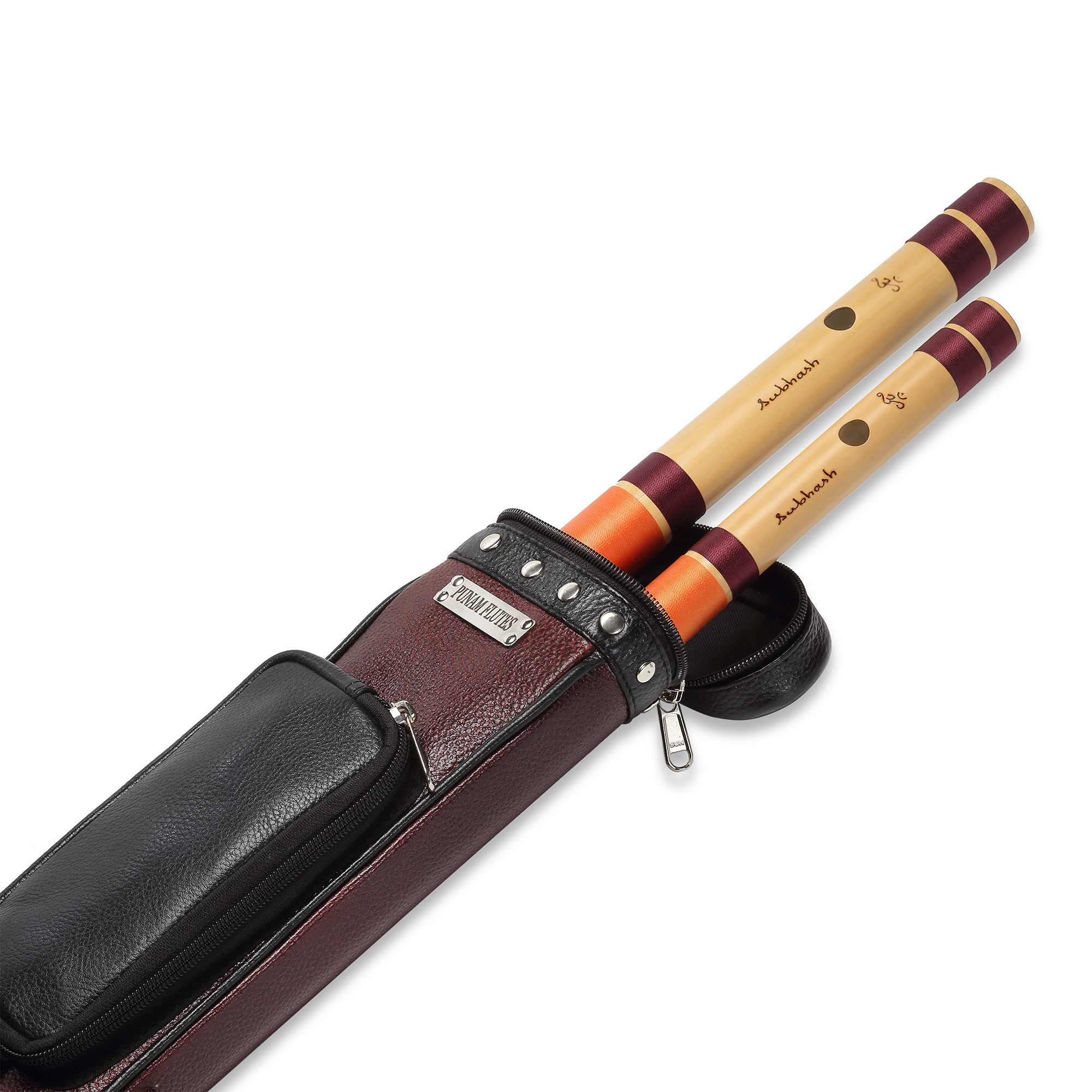 Double Flutes Leather (Premium) Case With Pocket Size 35 Inches